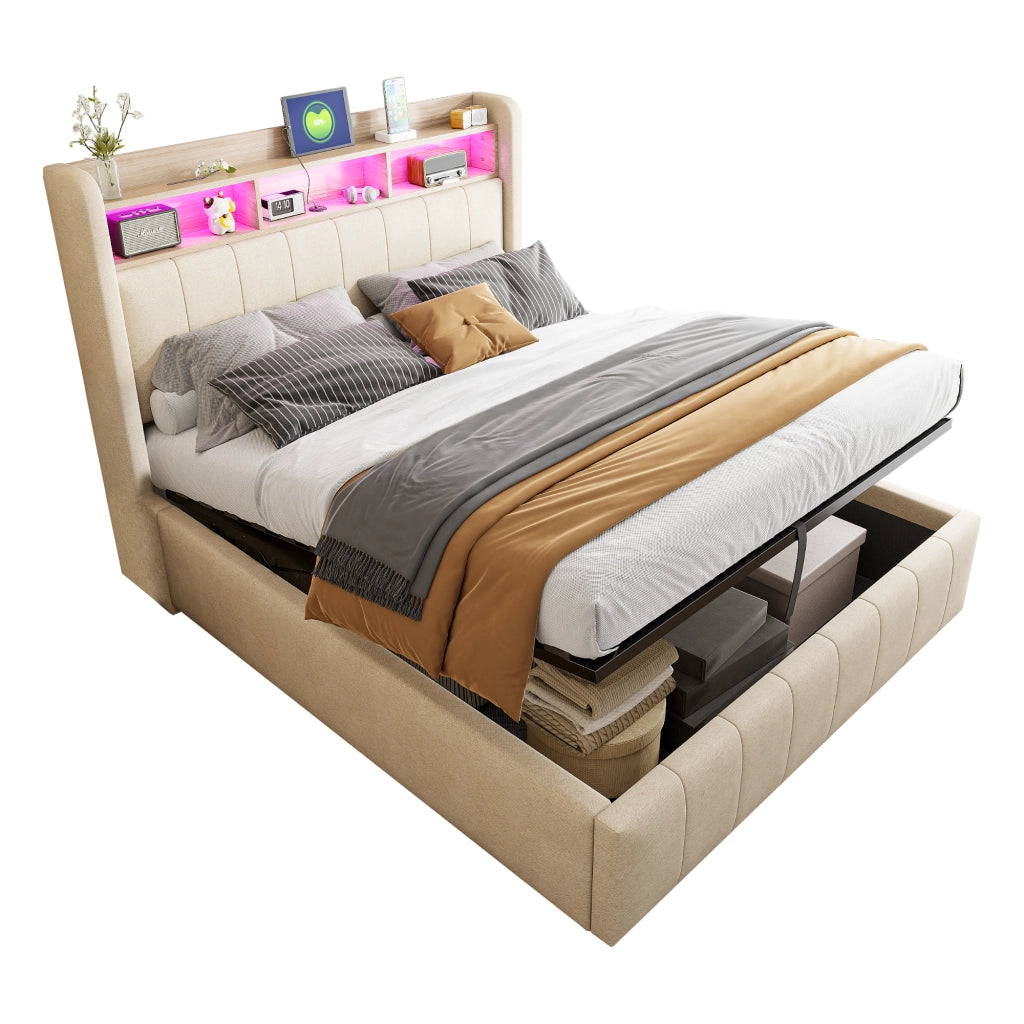 letto imbottito lino beige 140 x 200 cm