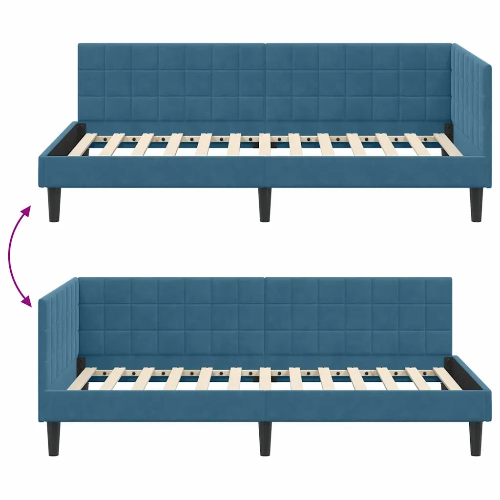 Cornice del letto ad angolo Blu 90 cm x 200 cm Velluto 42016427
