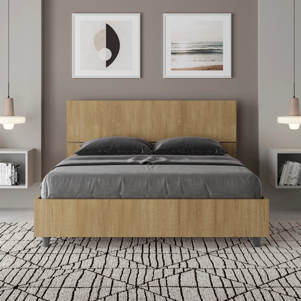 BS COM Letto matrimoniale francese con rete 140x200 testata dritta quercia