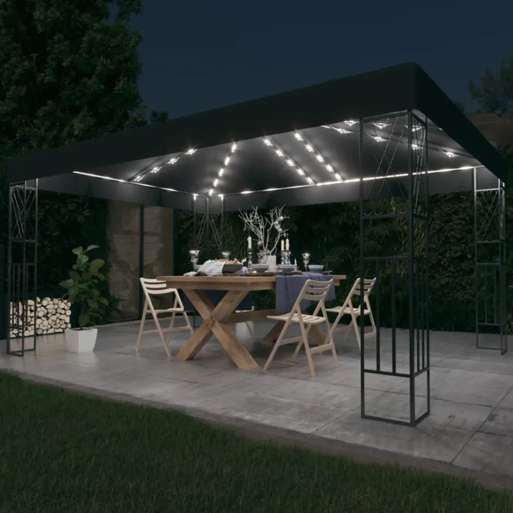 Gazebo | Pergolato con Stringa di Luci LED 3x4 m in Tessuto Antracite