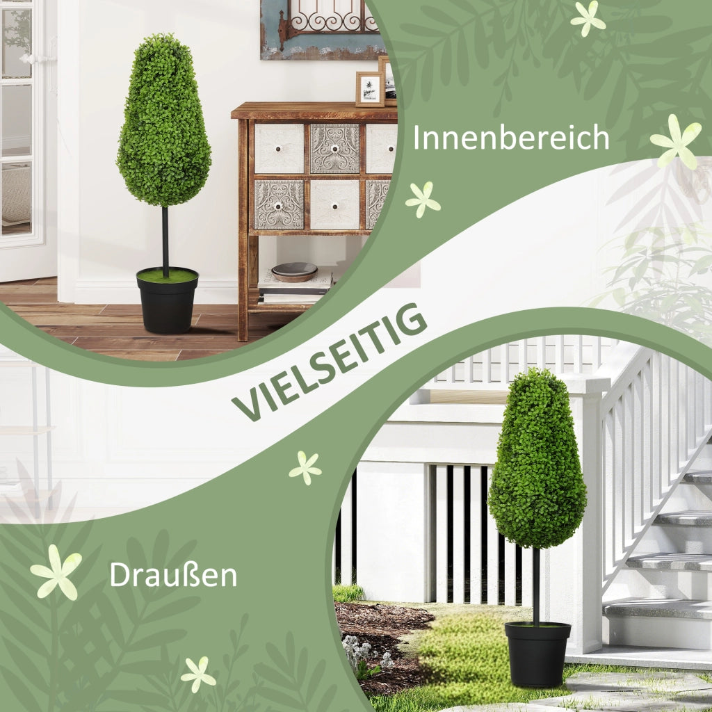 Set 2 Piante Artificiali Bosso 90cm ¨C Xylo ¨C Forma Lacrima Verde Plastica con Vaso