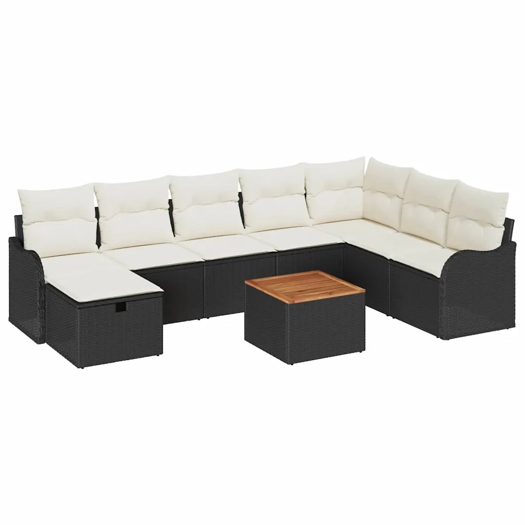 Set Divano da Giardino con cuscino 9 pcs Nero Poly Rattan 3360827