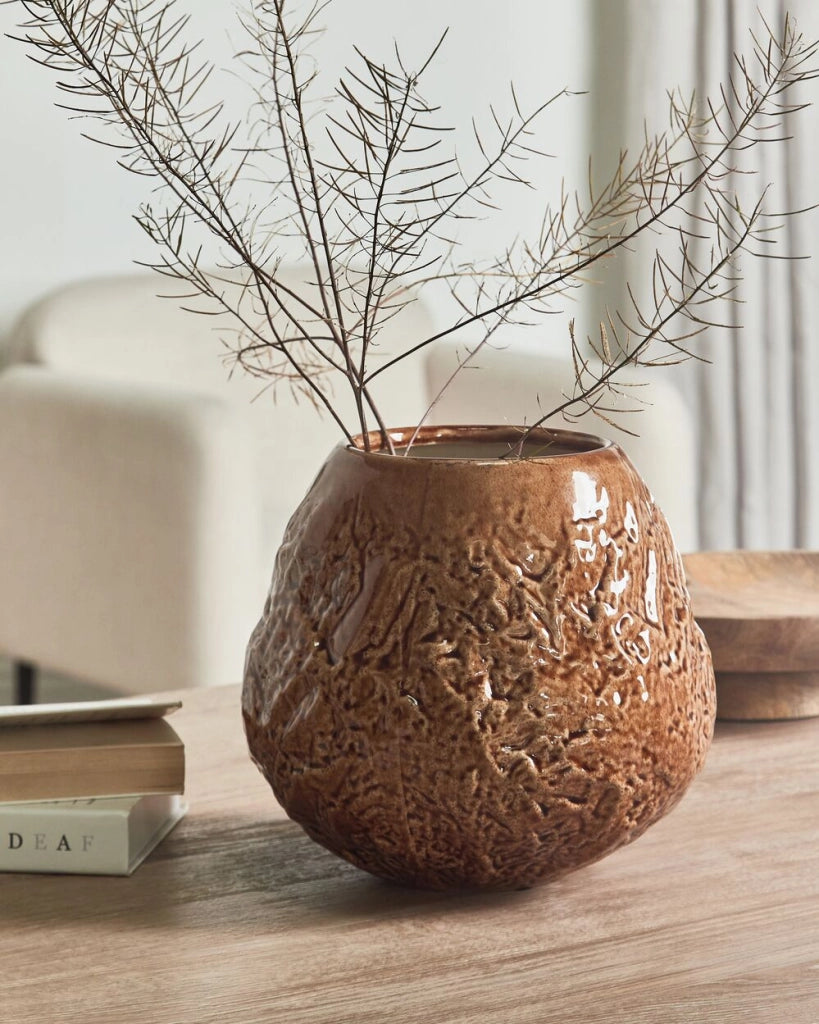 Vaso per fiori Marrone Gres Decorazione per interni Pezzo Design moderno Impermeabile