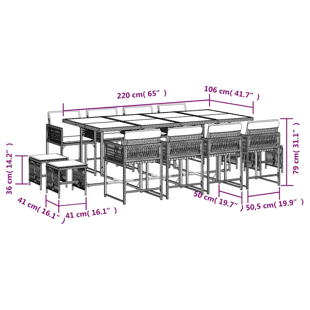 Set da Pranzo da Giardino 13pz con Cuscini Grigio in Polyrattan 3211523