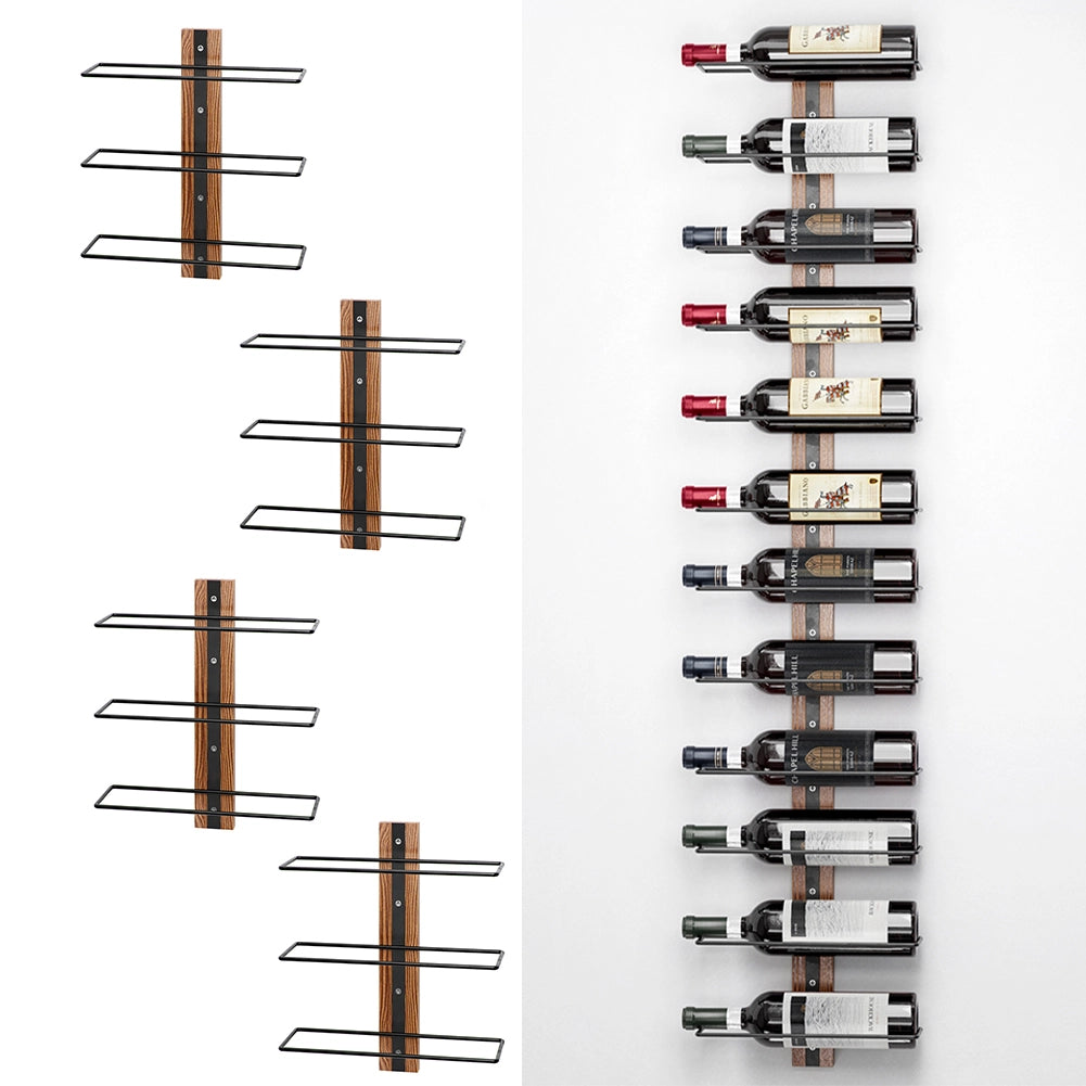 Set 4 Portabottiglie da Muro in Ferro e Legno Stile Industriale per vino da 750 ml