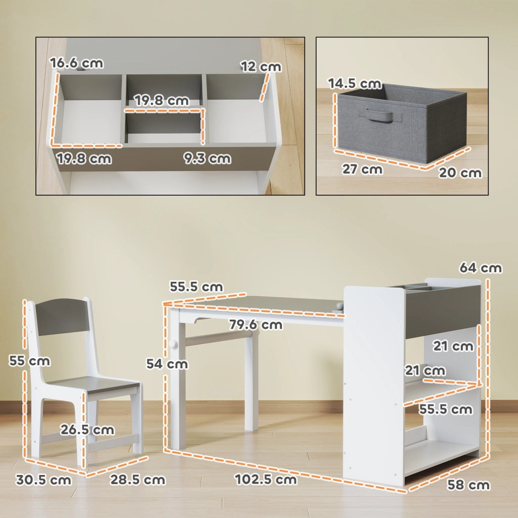 Set Sedie e Tavolo per Bambini ¨C Minimal ¨C Legno, Tessuto non Tessuto, Grigio e Bianco