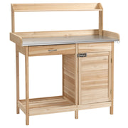 Tavolo da giardino in legno con 2 ripiani, cassetto e armadietto ¨C Minimal ¨C 90x60x80 cm