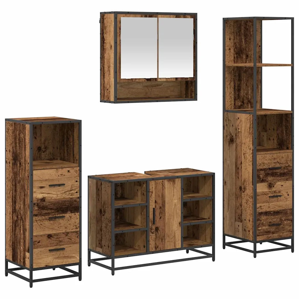 Set di mobili per il bagno con cassetto 4 pcs Legno vecchio