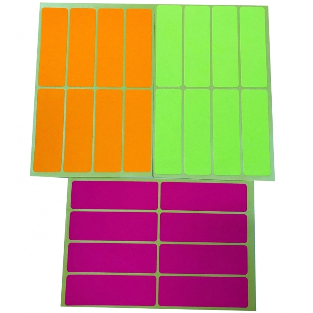 Trade Shop - Set 144 Etichetta Etichette Autoadesive 2.4x7.5cm Fluo Fucsia Giallo Arancio -
