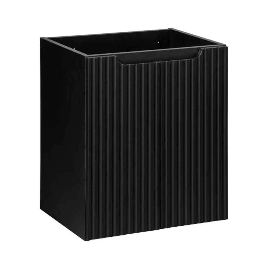 Set da bagno sospeso VANO 50cm: mobile sottolavabo con ante a doghe nero + piano per lavabo nero opaco