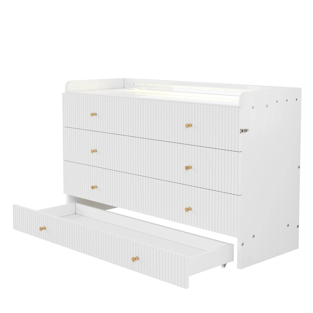 Letto a Scomparsa con Cassetti, LED e Presa USB ¨C MINIMAL ¨C Bianco 140x200