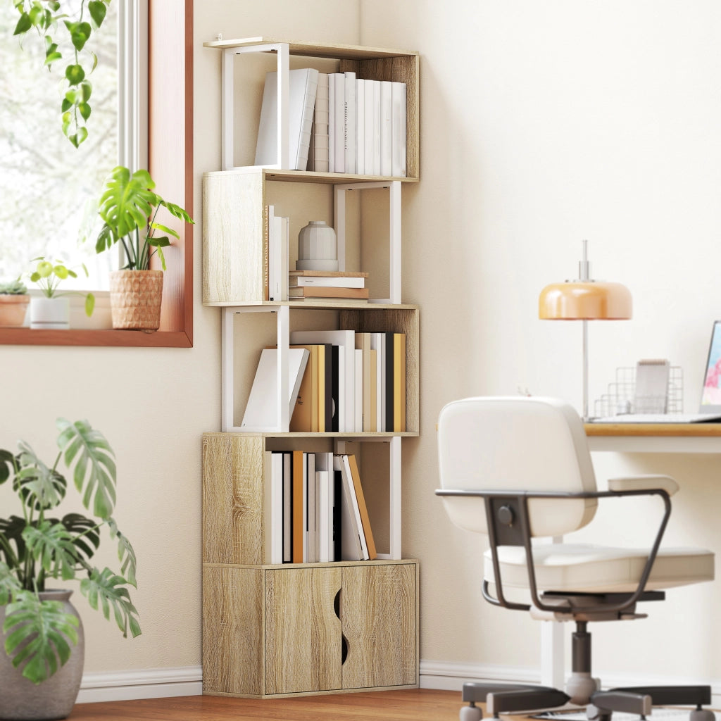 Libreria con ante e ripiani ¨C zephmum ¨C legno naturale 60x24x179 cm