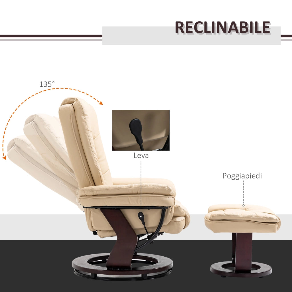 Poltrona Relax con Pouf ¨C Xylo ¨C Reclinabile Girevole 360¡ã Similpelle PU Grigio