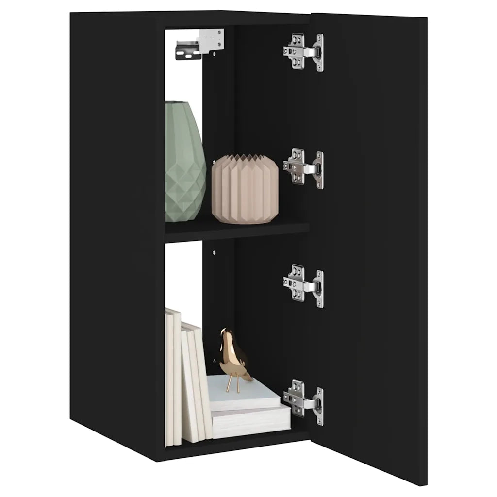 Mobile TV a Parete con Luci LED-Mobile TV a Muro Nero 30,5x35x70 cm
