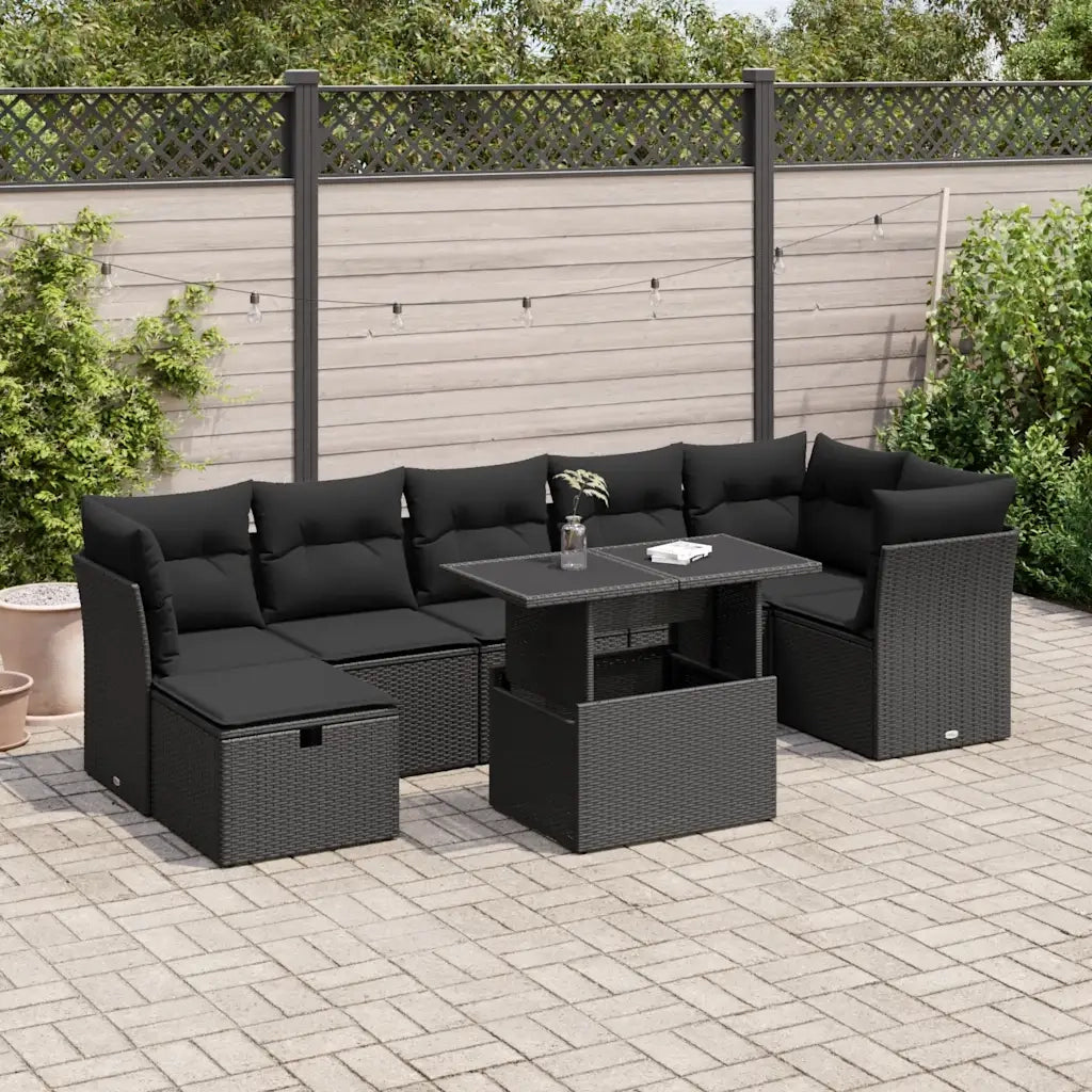Set Divani da Giardino con Cuscini 8 pz Nero in Polyrattan 3327785