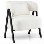 Poltrona pelliccia sintetica coniglio cuscino lombare gambe metallo, Poltrona singola moderna confortevole lettura salotto camera Bianco