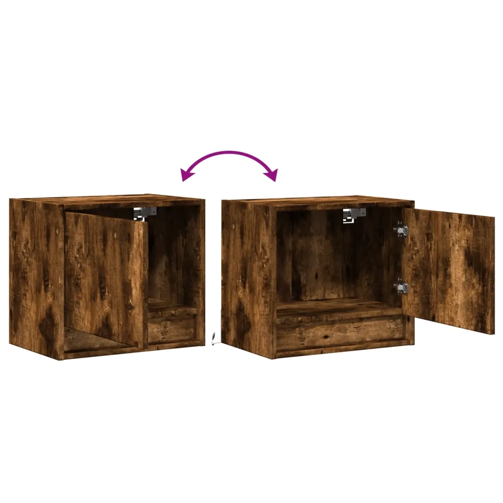 Comodini a Parete con luci LED 2 pz Rovere Fumo 852084
