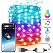 Trade Shop - Luci Led Albero Di Natale Usb Bluetooth App Interno Con Telecomando 20mt 200 Led -