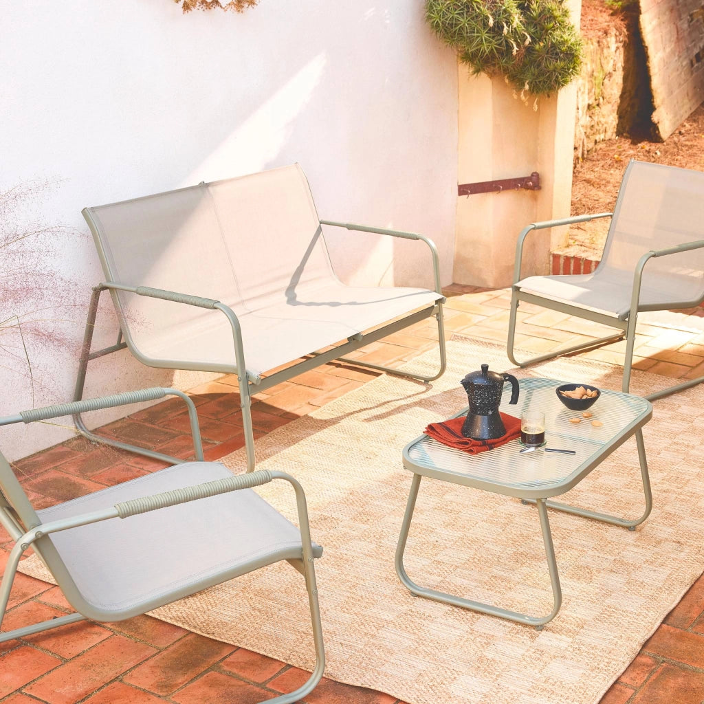 Salotto da giardino in acciaio, 4 posti, verde kaki