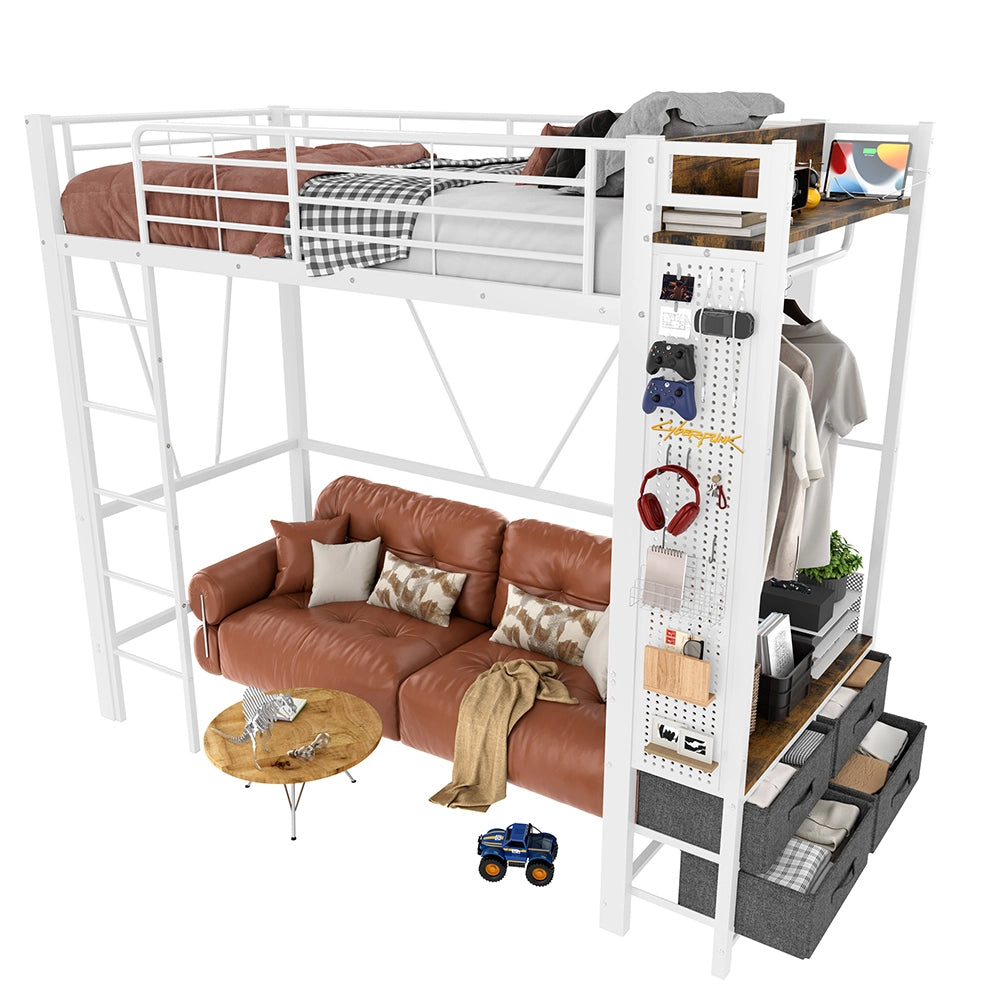 Letto a soppalco - Xylo - 90x200 cm 4 cassetti USB bianco
