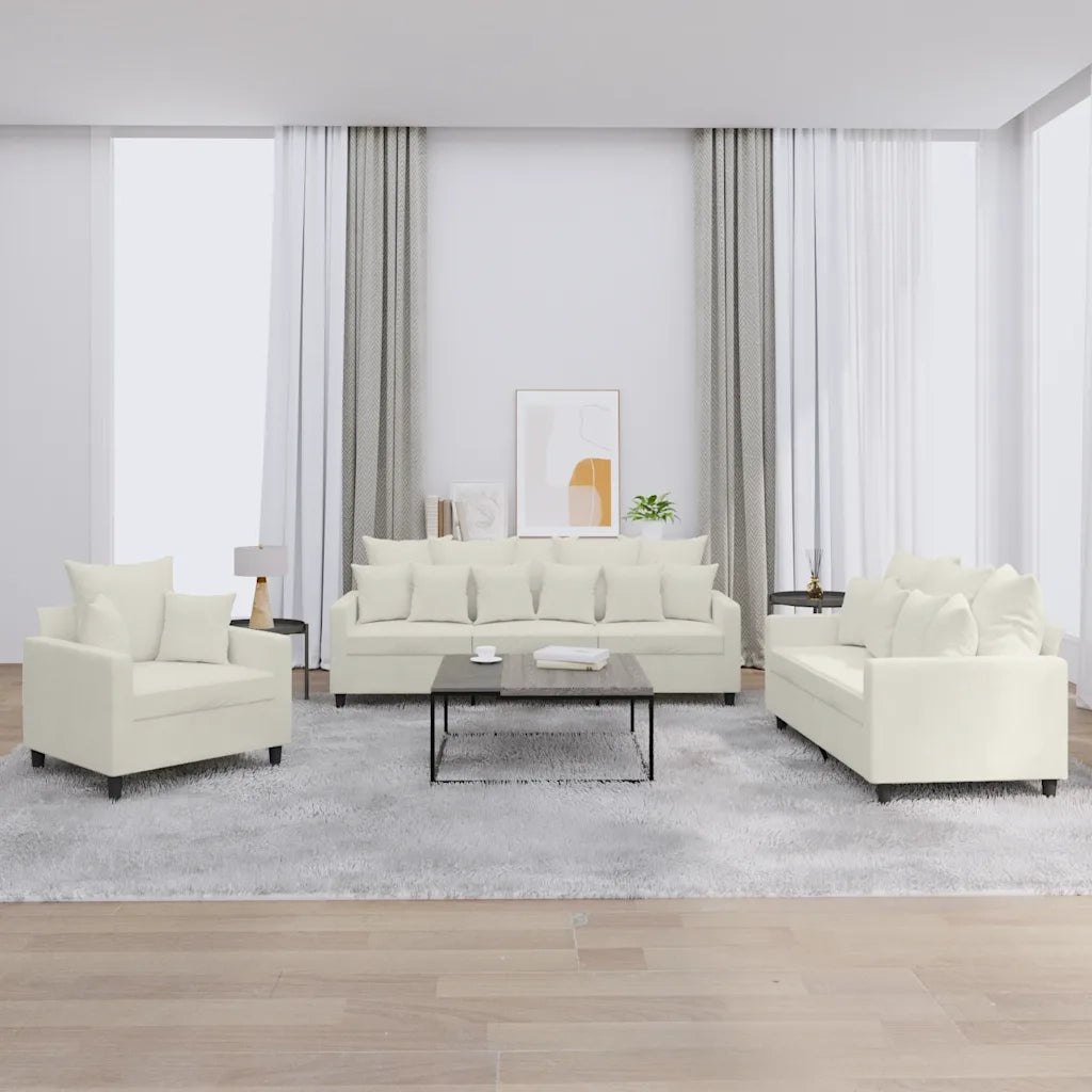 Set di Divani 3 pz con Cuscini Crema in Velluto 3201688