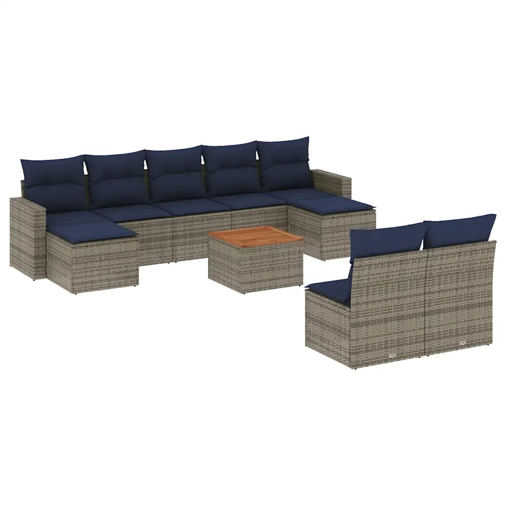 Set Divani da Giardino 10 pz con Cuscini Grigio in Polyrattan 3256656