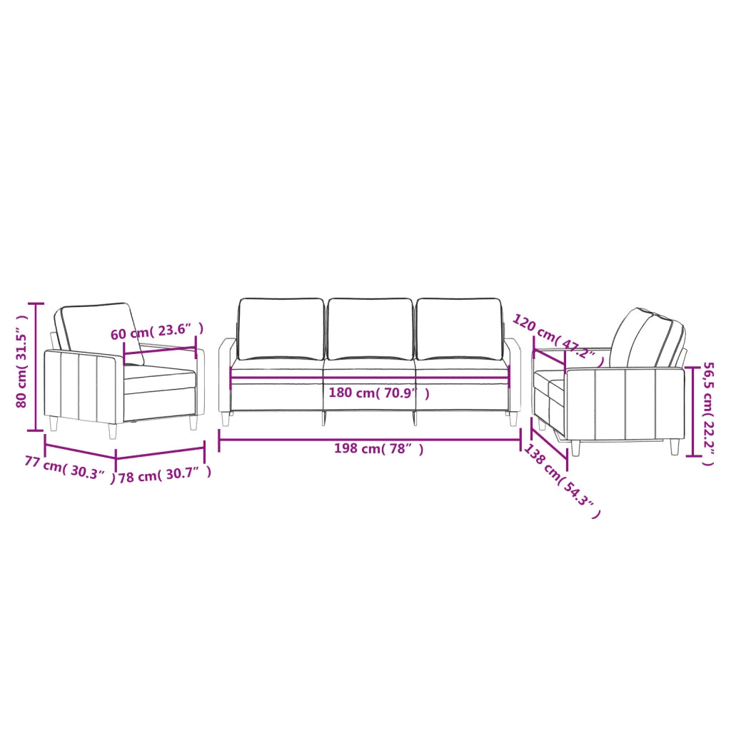 Set di Divani 3 pz con Cuscini Grigio Chiaro in Velluto