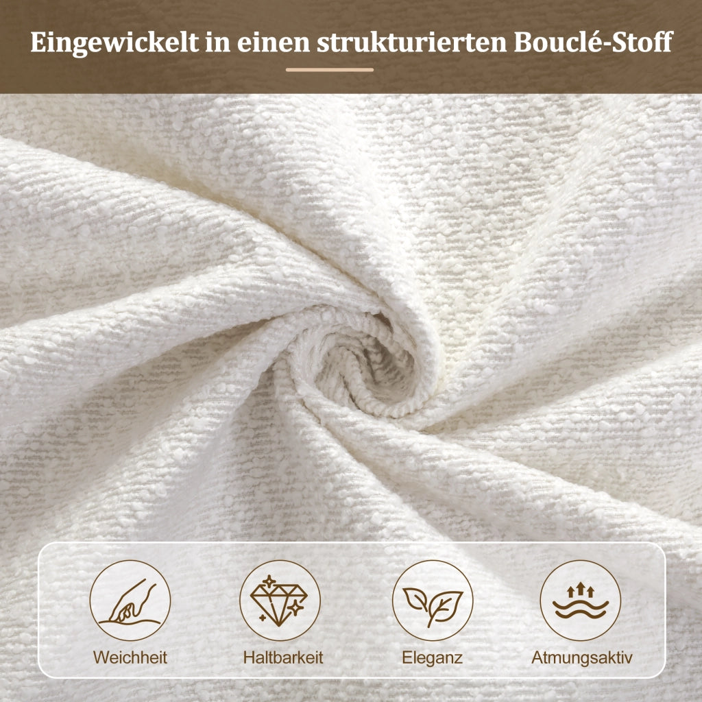 LETTO Contenitore 180x200 cm Bouclé Bianco con rete a doghe e LED