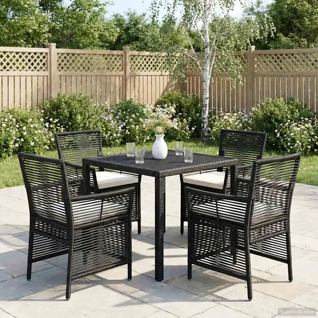 Sedia da giardino con cuscino 4 pz | Sedie da Esterno Nero e Crema polyrattan