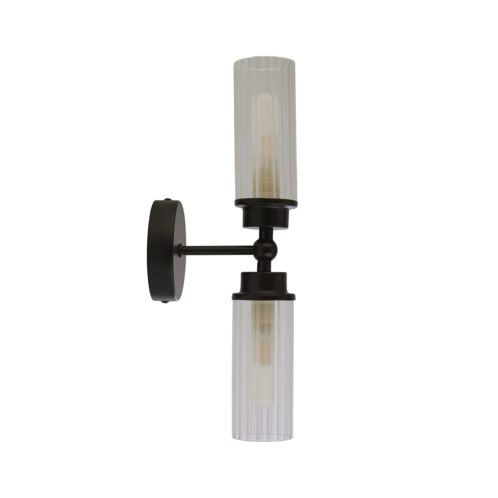 Applique Imperial 2Lt, metallo nero opaco e vetro trasparente a coste