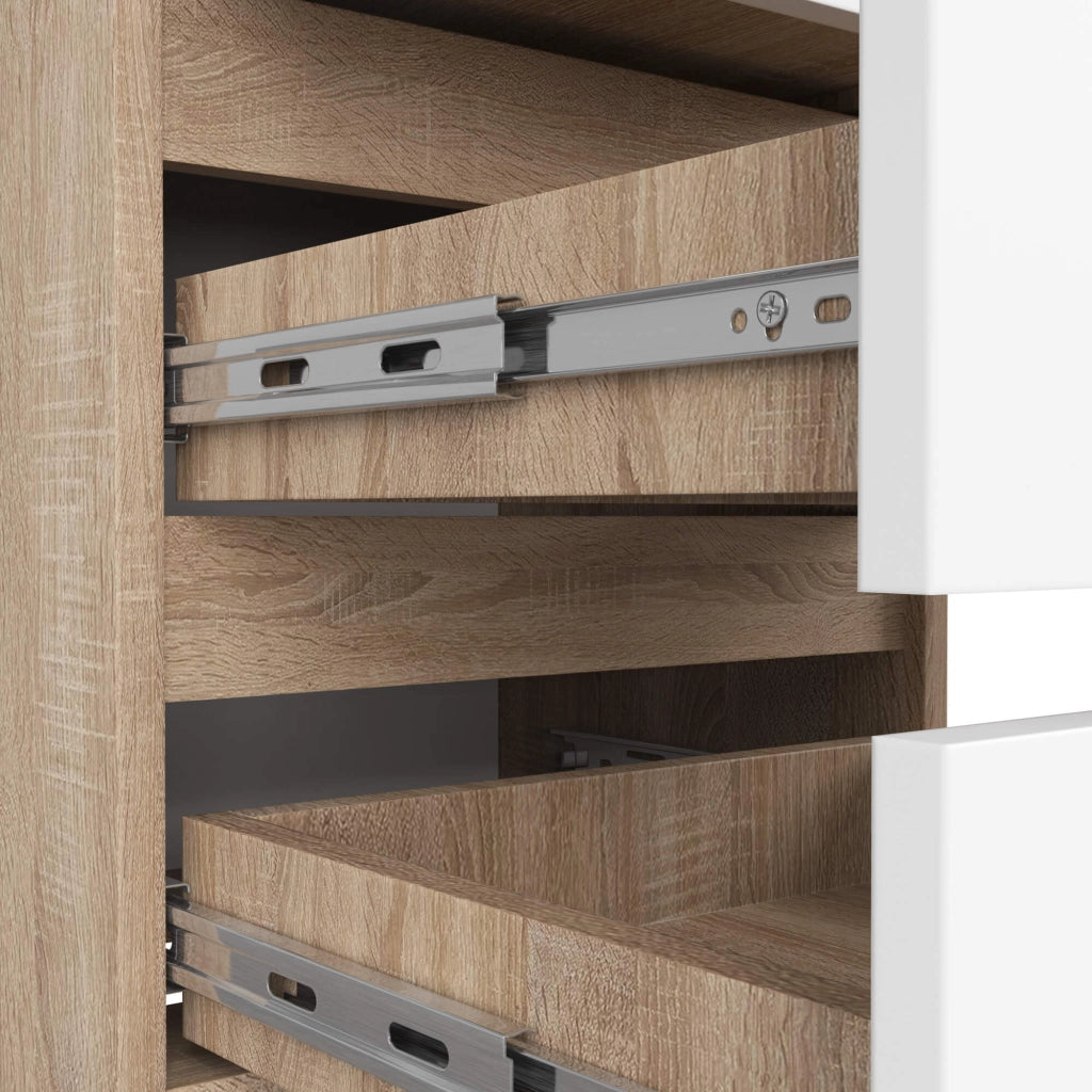 Comodino AKORD CL3 Sonoma Quercia 40 cm 3 cassetti inserto frontale Bianco 40x35x57 cm