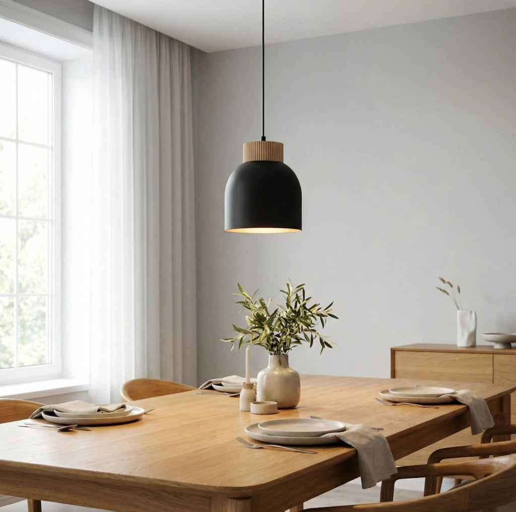 Lampada sospensione VIGO nera legno scandinava 1xE27 Emibig