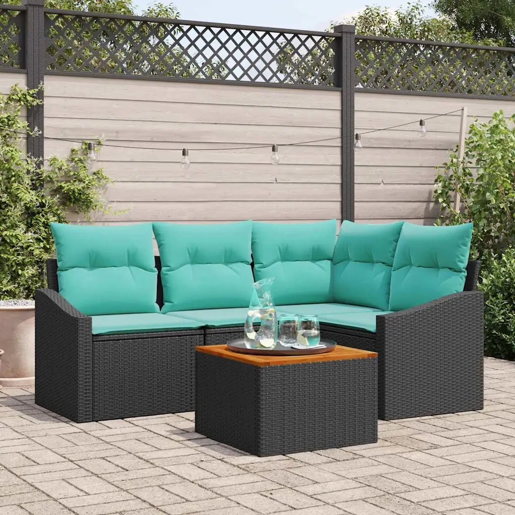 Set Divano da Giardino con cuscino 5 pcs Nero polyrattan 3347830