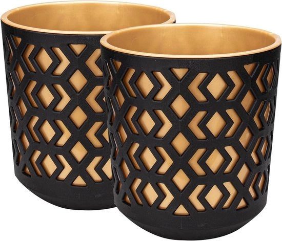 Set di 2 vasi in plastica nera dorata per piante decorative e erbe