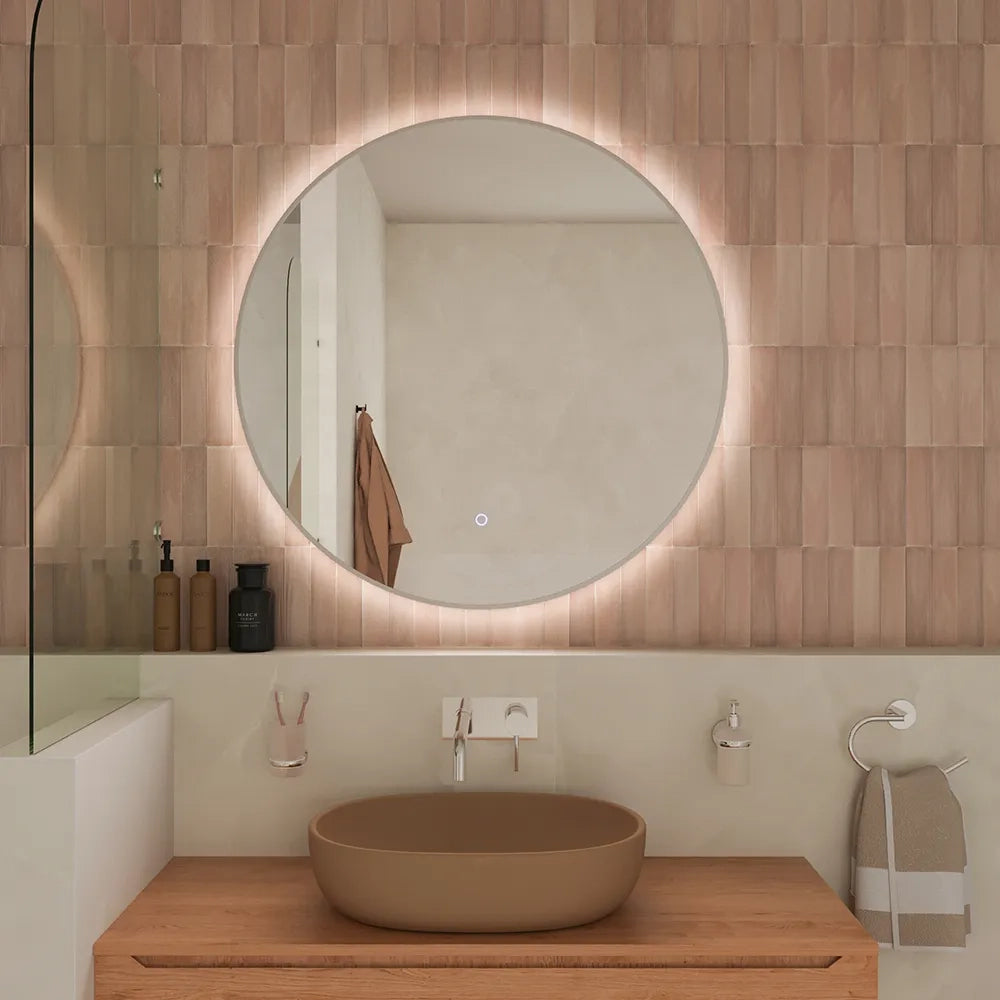 Specchio led tondo Ø 60 cm cornice bianco opaco retroilluminato touch screen luce calda/fredda
