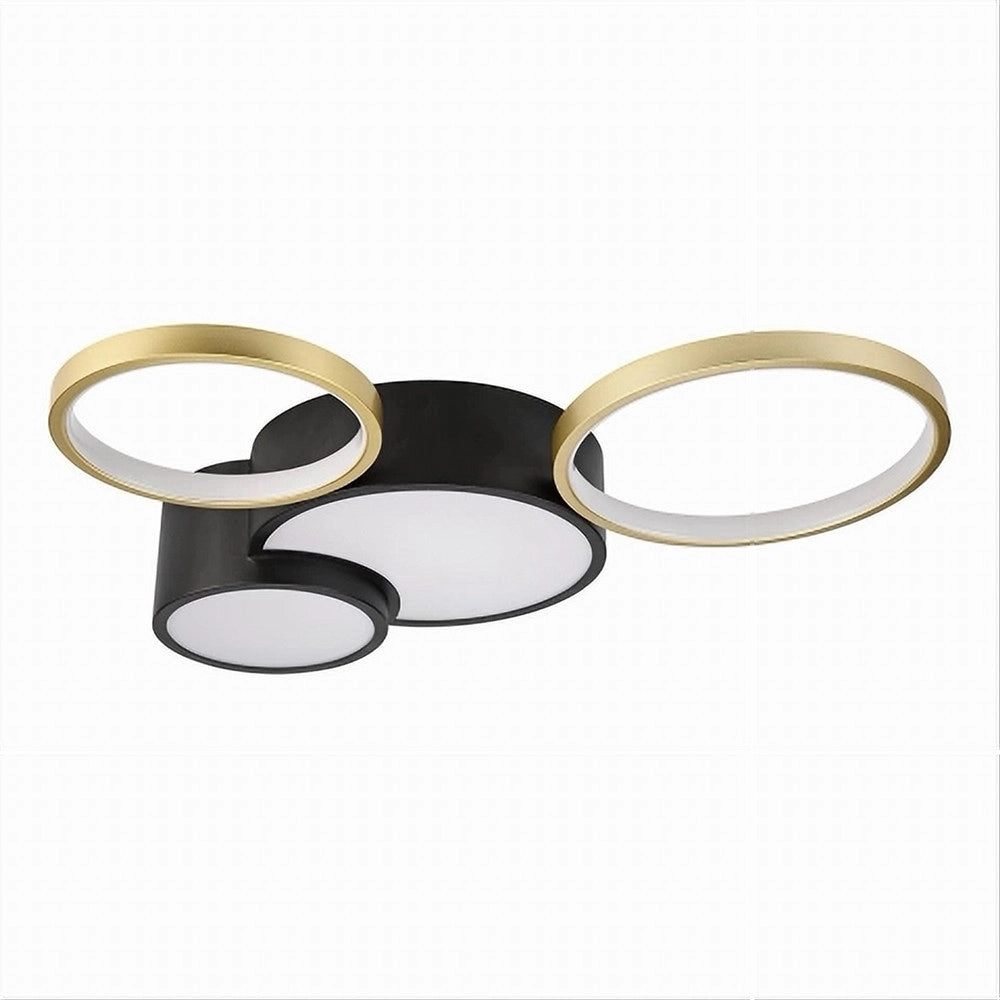 Trade Shop - Plafoniera Led 36w 4 Cerchi Oro Nero Lampada Da Soffitto Moderno Luce 4000k 70951 -