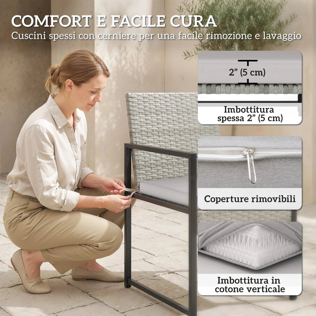 Set pranzo giardino 11 pezzi ¨C Xylo ¨C 6 poltrone, 4 pouf, grigio