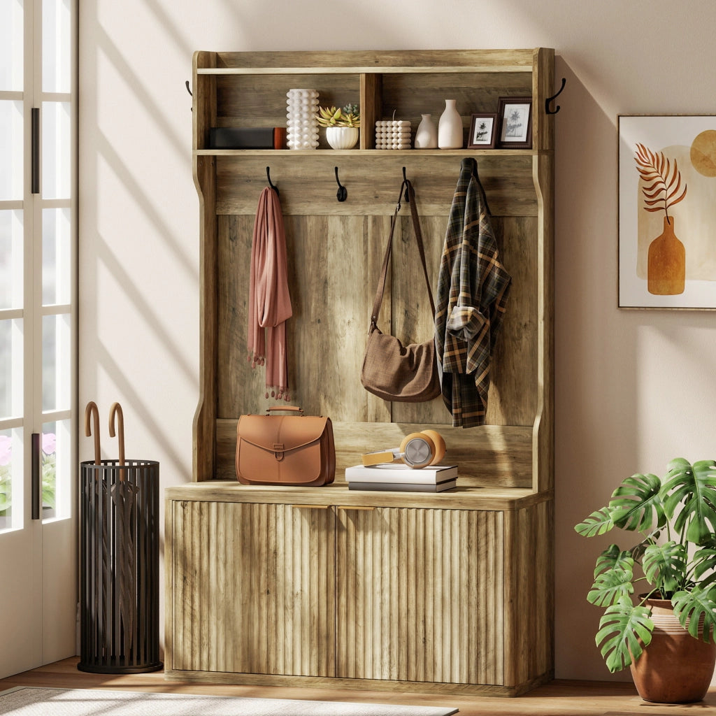 Mobile ingresso appendiabiti con scarpiera ¨C Xylo ¨C legno rovere 100x38x172 cm