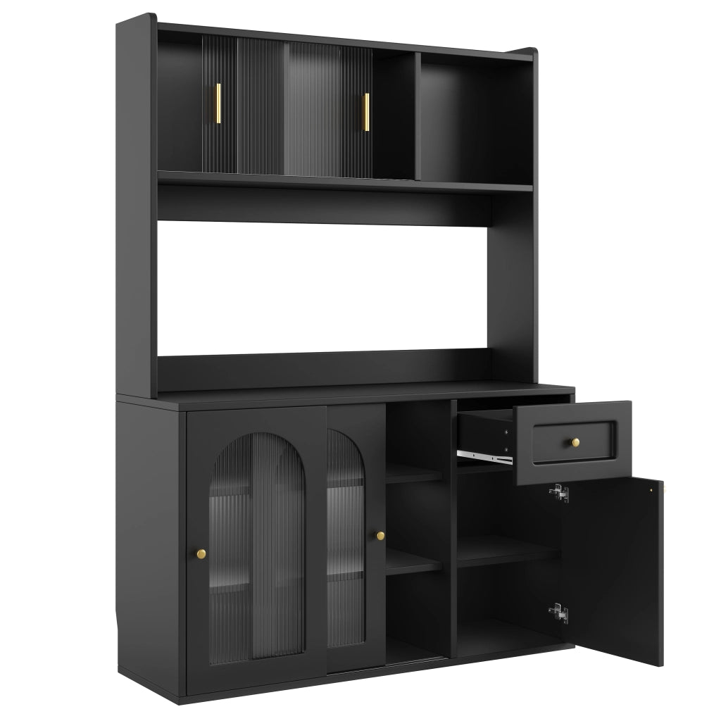 Armadio cucina con LED - Zephmum - Regolabile, vetrinetta, nero