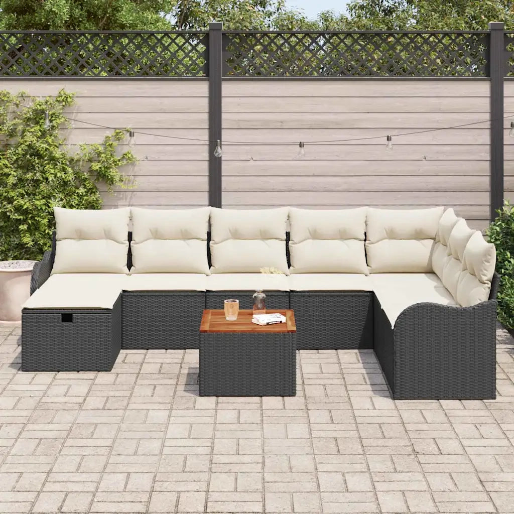 Set Divano da Giardino con cuscino 9 pcs Nero Poly Rattan 3360827