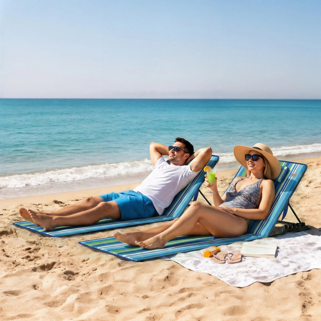 Set 2 Pezzi Sdraio da Spiaggia Pieghevole con Schienale Regolabile e Cuscini ¨C Zephmum ¨C Grigio