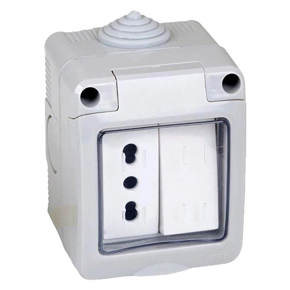 CONTENITORE ESTERNO INTERRUTTORE + PRESA 1 deviatore + presa bivalente 10/16A  - FAEG
