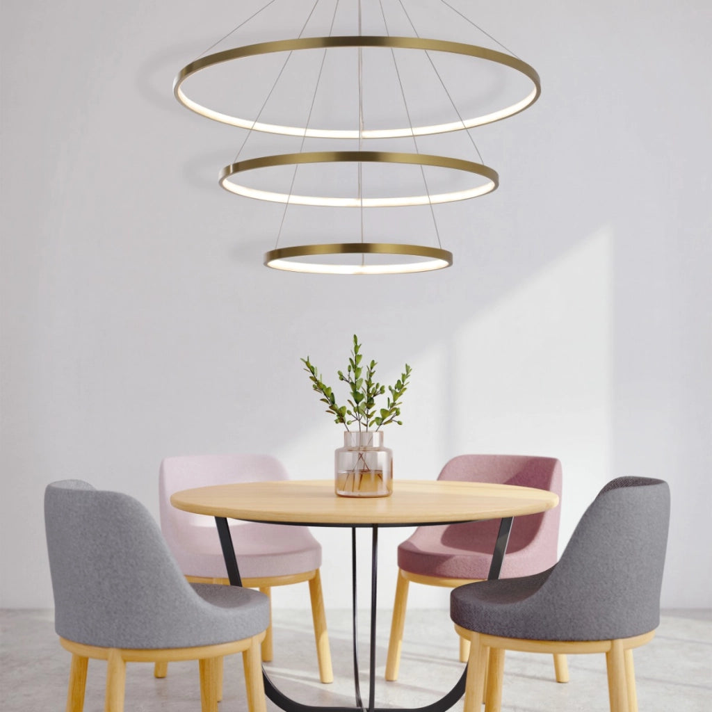 Lampadario moderno oro 3 anelli LED 60W 4000K Ø80cm