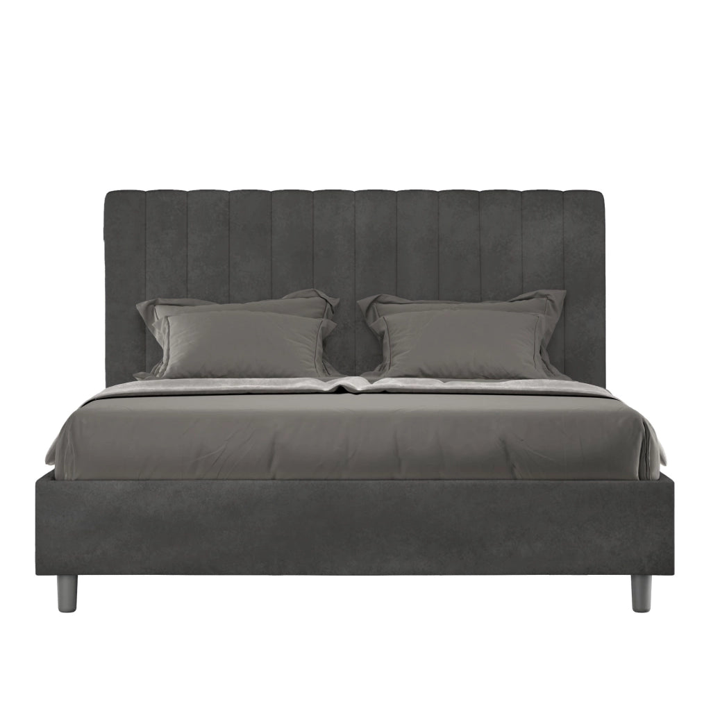 BS COM Letto queen size contenitore imbottito 150x190 microfibra grigio