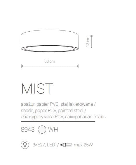 Plafoniera LED Nowodvorski Mist bianca Ø56cm 3xE27
