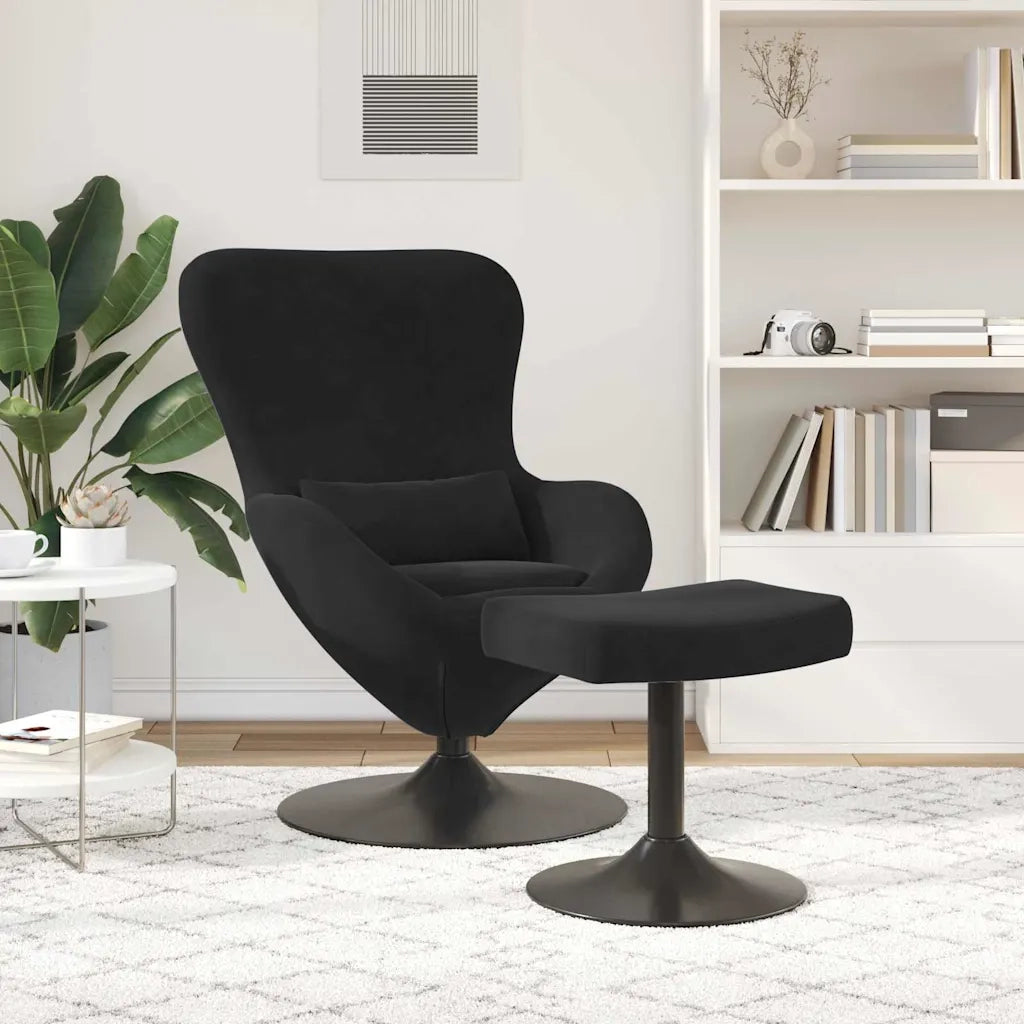 Poltrona | Sedia Egg con Pouf Nero Velluto