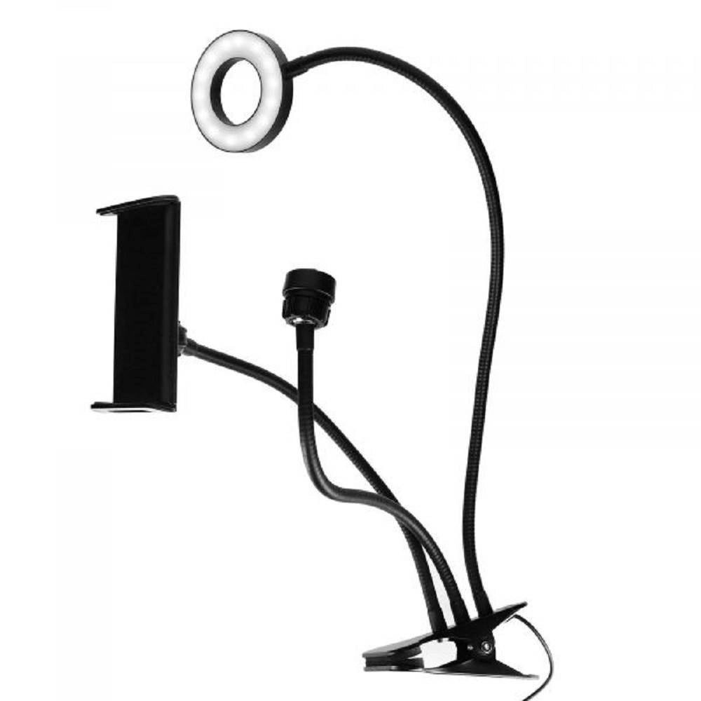 Trade Shop - Supporto Staffa Smartphone A Clip Per Scrivania Luce Ring Led Flessibile Hd3580 -