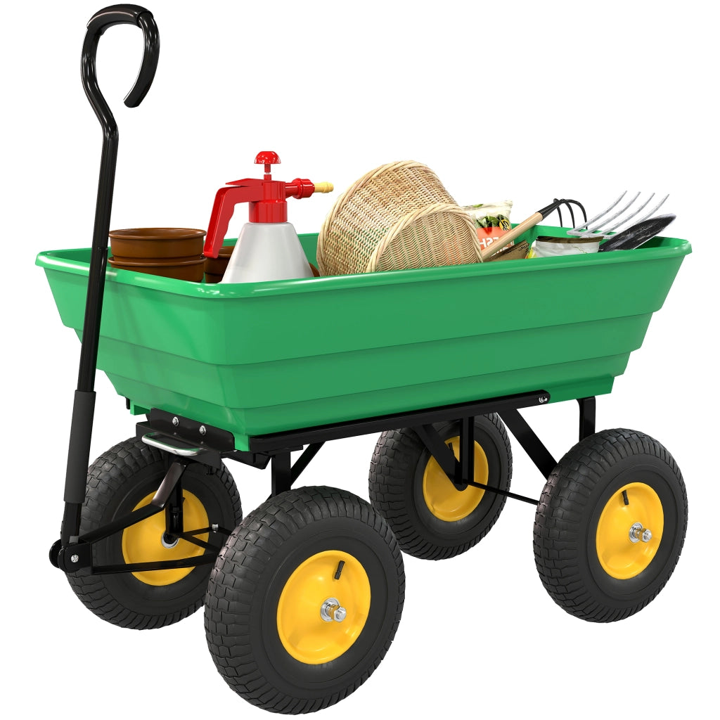 Carrello da Giardino 4 Ruote ¨C zephmum ¨C Giallo Verde 75L 200kg