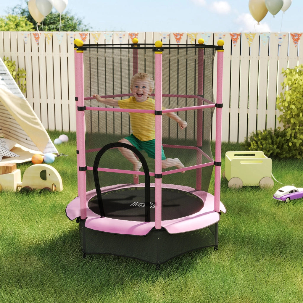 Tappeto Elastico per Bambini con Rete di Sicurezza ¨C Minimal ¨C Rosa, ?140x190 cm