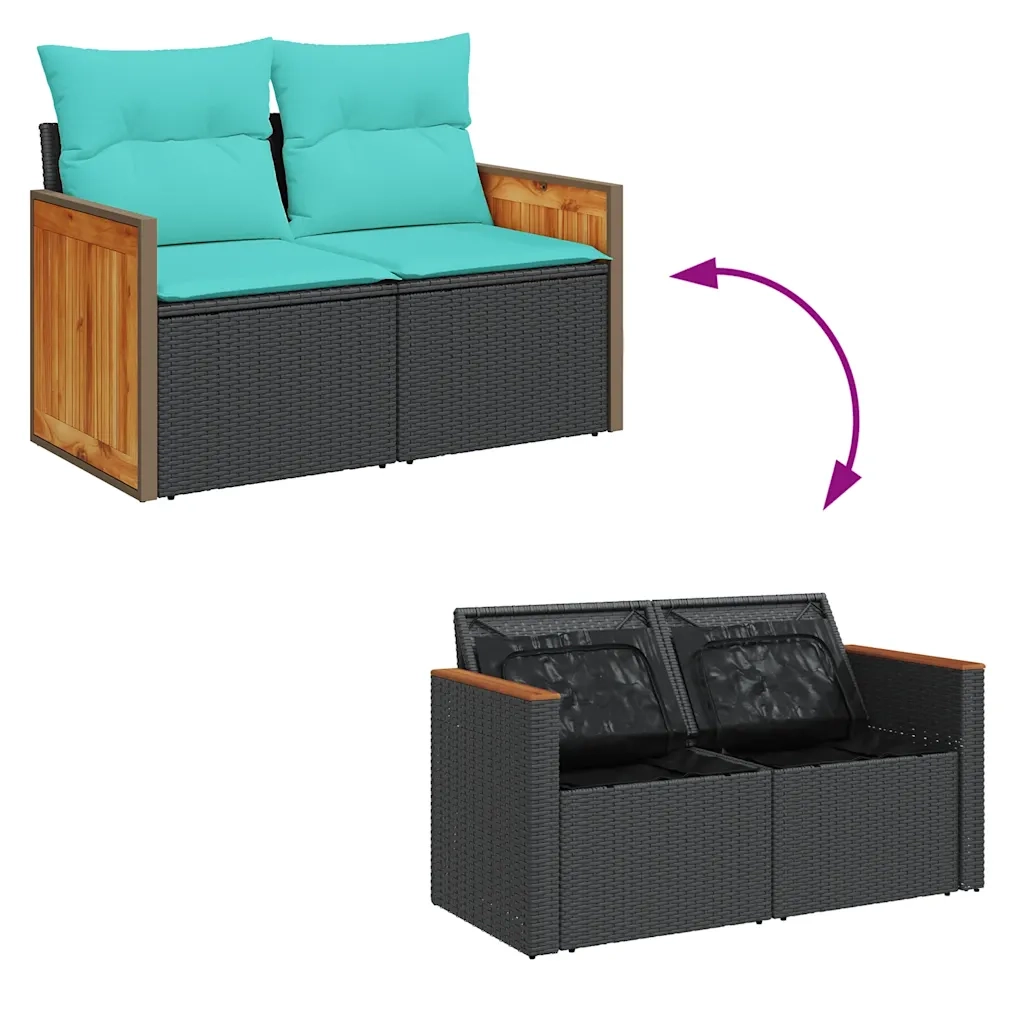 Set Divani da Giardino 6 pz con Cuscini Nero in Polyrattan e acacia 3327662